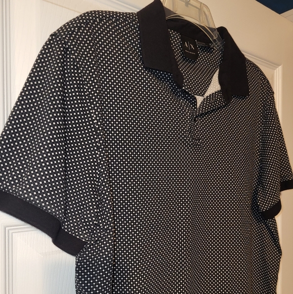 A/X Armani Exchange Men's Black and White Dotted Polo Shirt Size Large - Picture 6 of 7